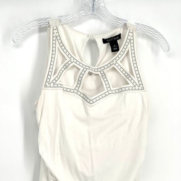WHBM Women's Ivory Embellished Neckline Tank Tops Size Small Beaded Party Blouse - Picture 2 of 6